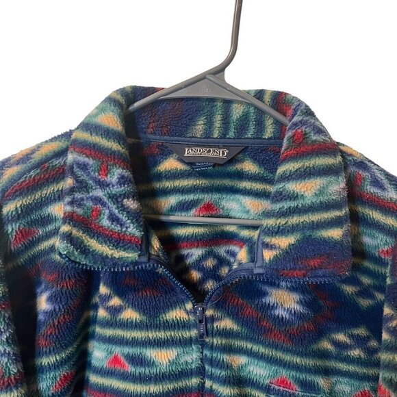 Vintage Lands End Womens Regular Fleece Jacket With Southwestern Pattern Full-Zi - Picture 2 of 5